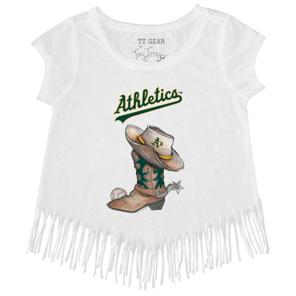 Athletics Tiny Turnip Girls Youth Cowboy Boot Fringe T-Shirt - White - MLB Online