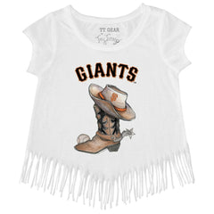 San Francisco Giants Tiny Turnip Girls Youth Cowboy Boot Fringe T-Shirt - White - MLB Discount