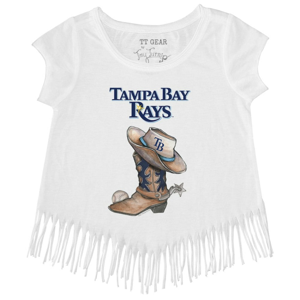Tampa Bay Rays Tiny Turnip Girls Youth Cowboy Boot Fringe T-Shirt - White - MLB Online