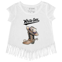 Chicago White Sox Tiny Turnip Girls Youth Cowboy Boot Fringe T-Shirt - White - MLB Lifestyle