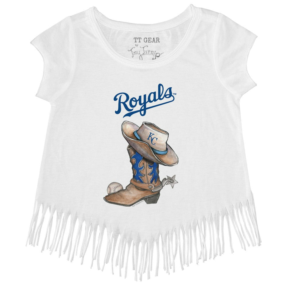 Kansas City Royals Tiny Turnip Girls Youth Cowboy Boot Fringe T-Shirt - White - MLB Sale