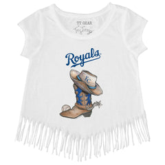 Kansas City Royals Tiny Turnip Girls Youth Cowboy Boot Fringe T-Shirt - White - MLB Sale