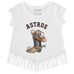 Houston Astros Tiny Turnip Girls Youth Cowboy Boot Fringe T-Shirt - White - MLB on Sale
