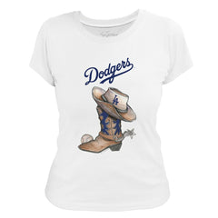 Los Angeles Dodgers Tiny Turnip Women's Cowboy Boot T-Shirt - White - MLB Discount