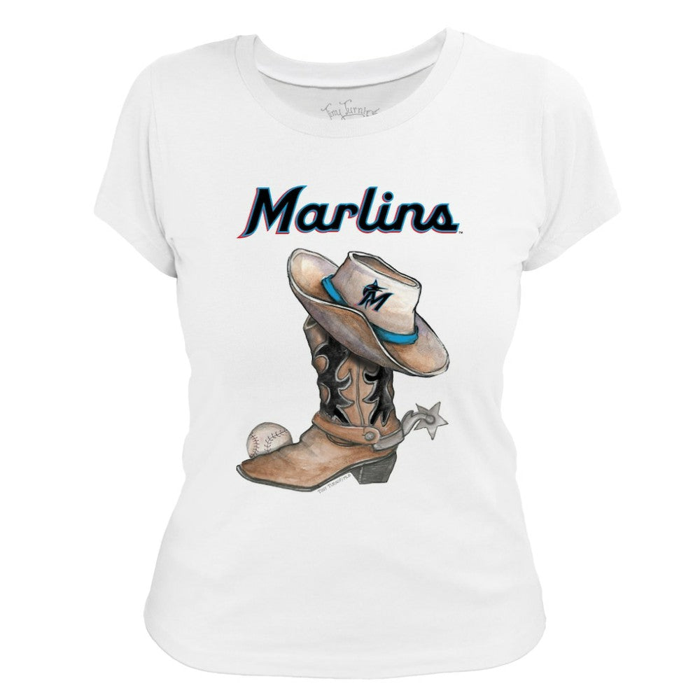 Miami Marlins Tiny Turnip Women's Cowboy Boot T-Shirt - White - MLB Lifestyle