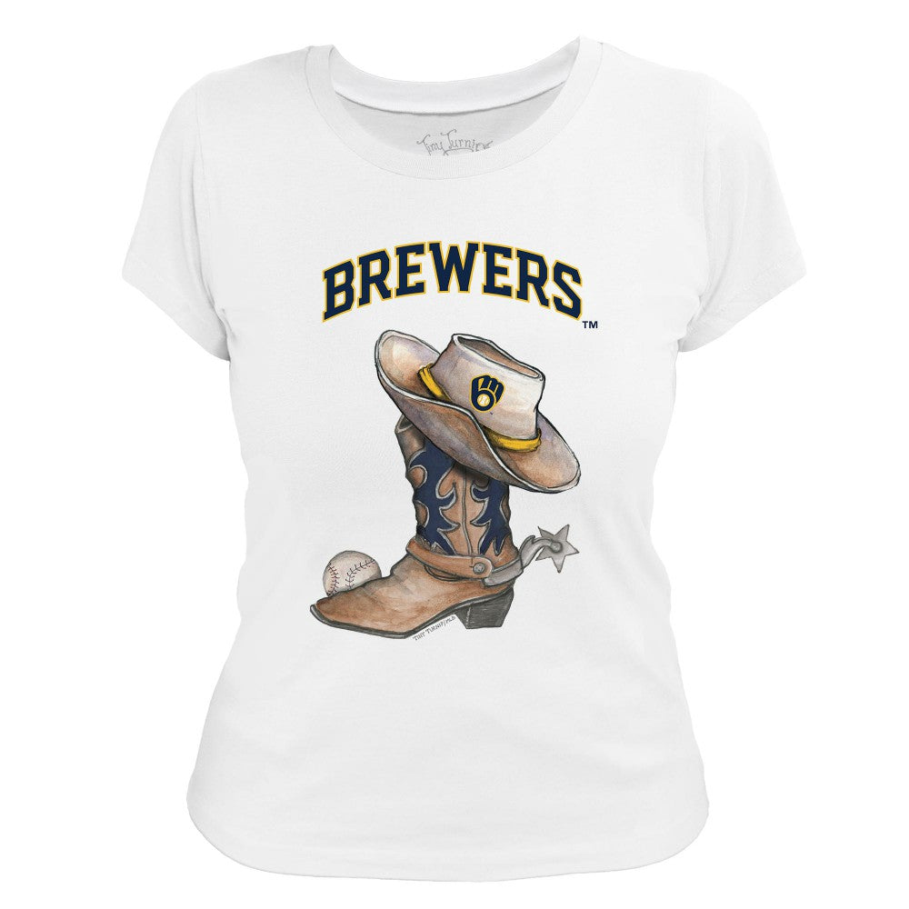 Milwaukee Brewers Tiny Turnip Women's Cowboy Boot T-Shirt - White - MLB Lifestyle