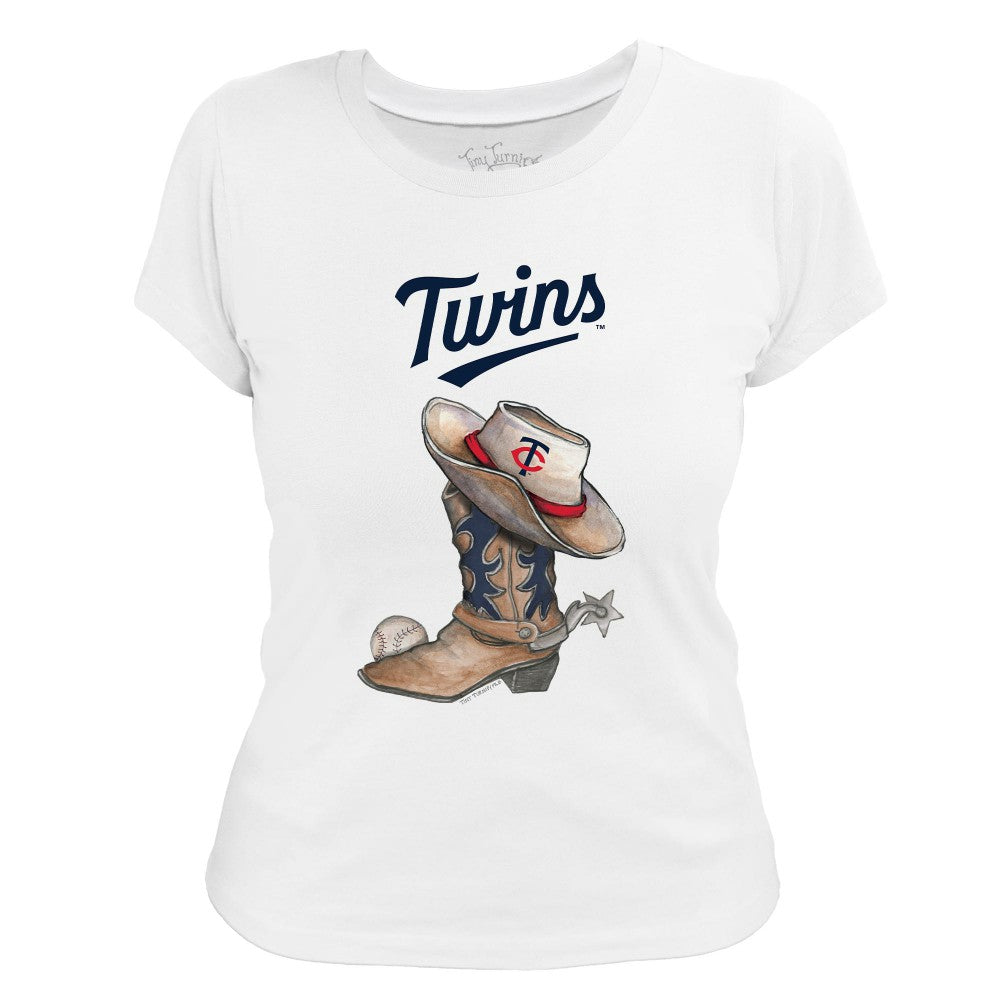 Minnesota Twins Tiny Turnip Women's Cowboy Boot T-Shirt - White - MLB Lifestyle