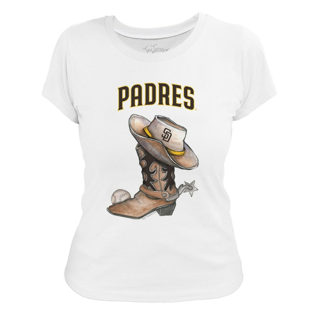San Diego Padres Tiny Turnip Women's Cowboy Boot T-Shirt - White - MLB Lifestyle