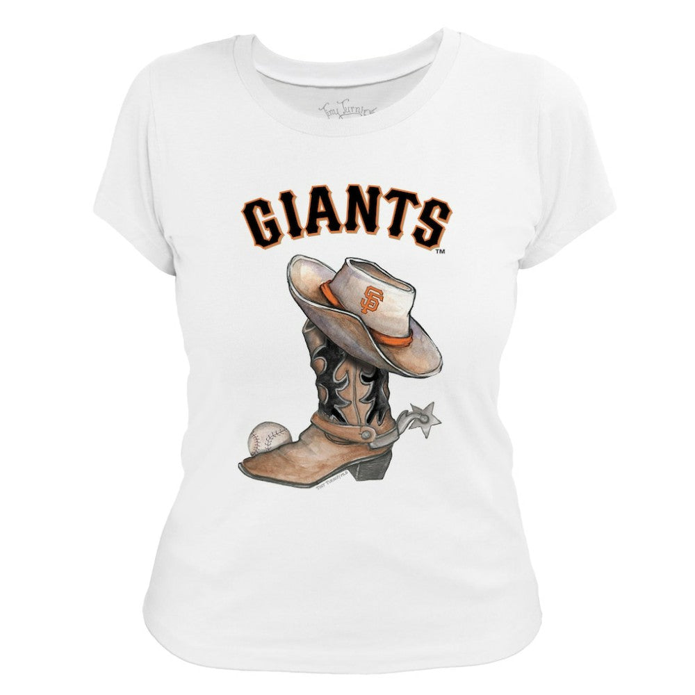 San Francisco Giants Tiny Turnip Women's Cowboy Boot T-Shirt - White - MLB Sale