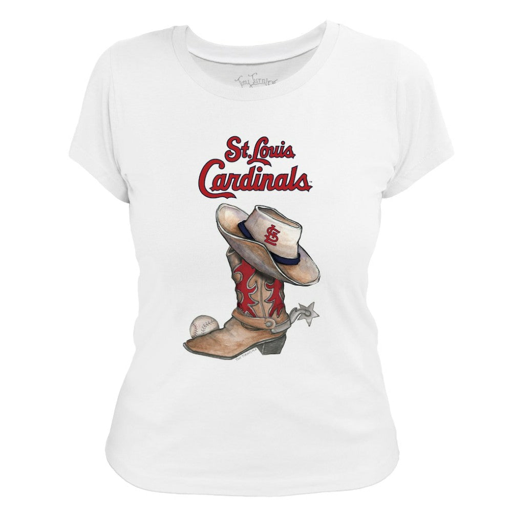 St. Louis Cardinals Tiny Turnip Women's Cowboy Boot T-Shirt - White - MLB Lifestyle