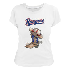 Texas Rangers Tiny Turnip Women's Cowboy Boot T-Shirt - White - MLB Discount