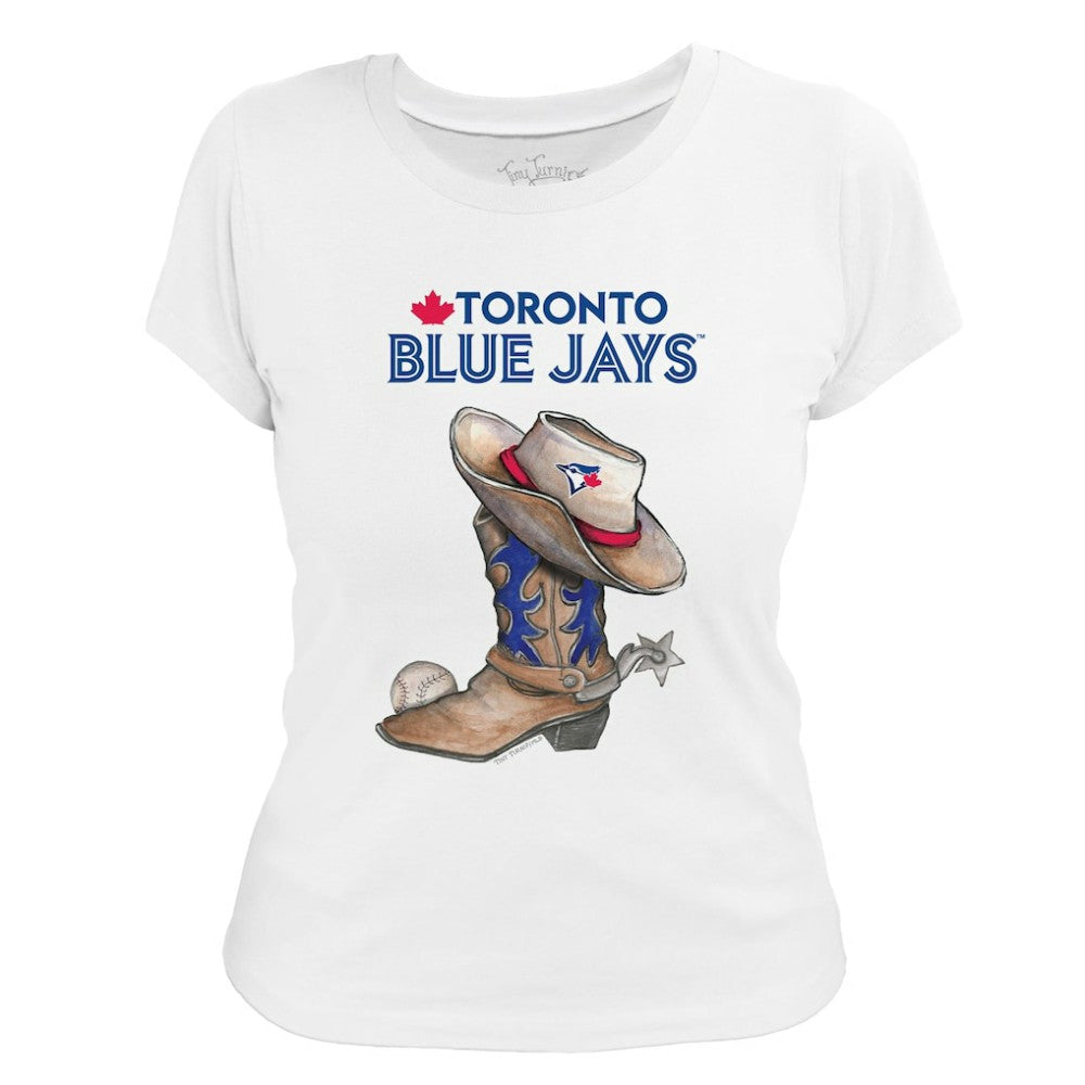 Toronto Blue Jays Tiny Turnip Women's Cowboy Boot T-Shirt - White - MLB Discount