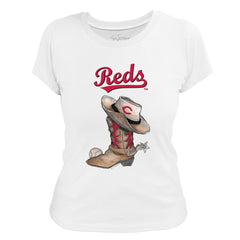 Cincinnati Reds Tiny Turnip Women's Cowboy Boot T-Shirt - White - MLB on Sale