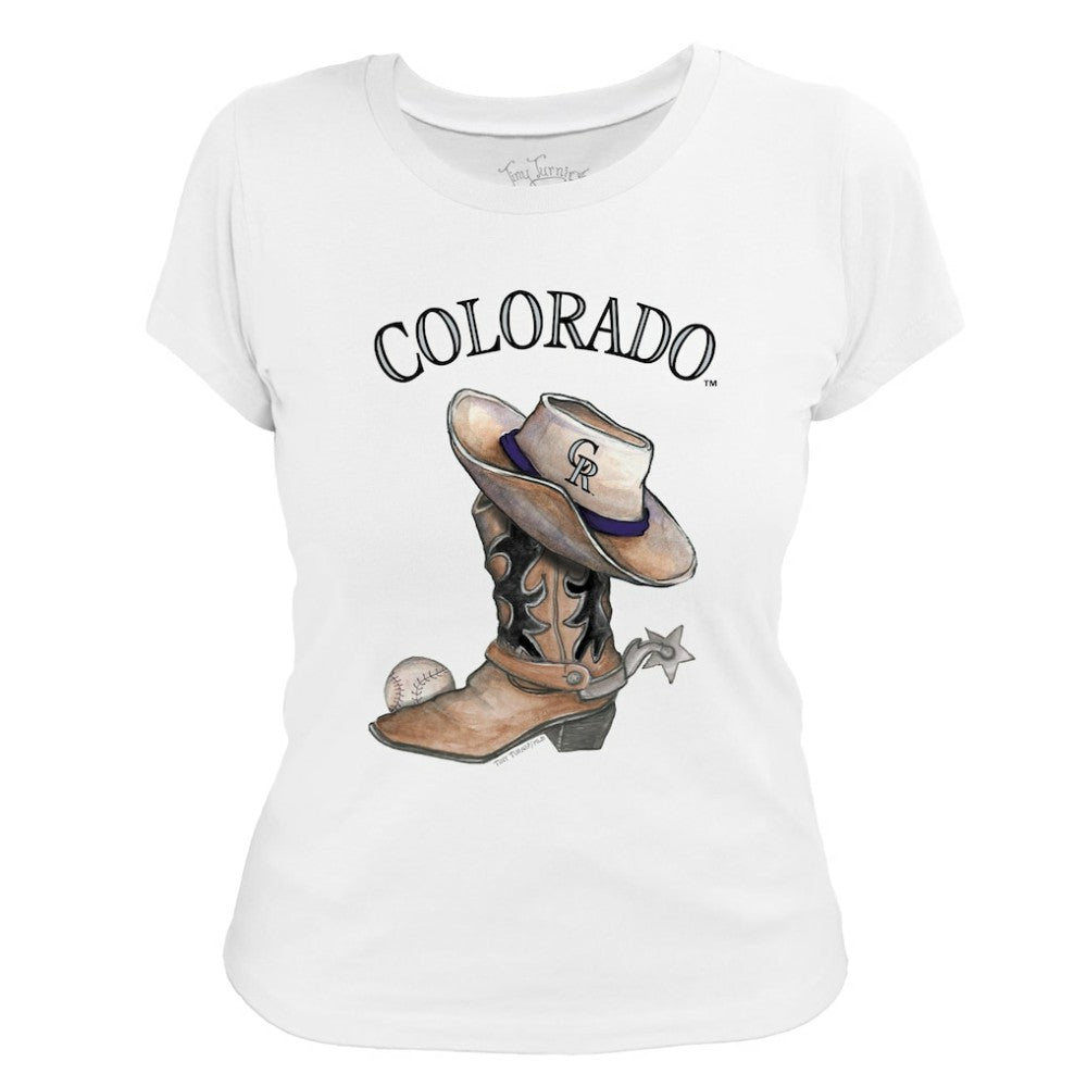 Colorado Rockies Tiny Turnip Women's Cowboy Boot T-Shirt - White - MLB on Sale