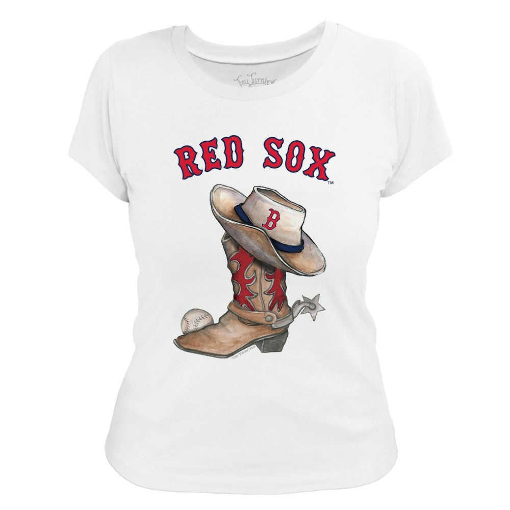 Boston Red Sox Tiny Turnip Women's Cowboy Boot T-Shirt - White - MLB on Sale