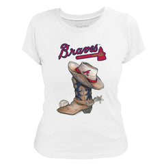 Atlanta Braves Tiny Turnip Women's Cowboy Boot T-Shirt - White - MLB Discount