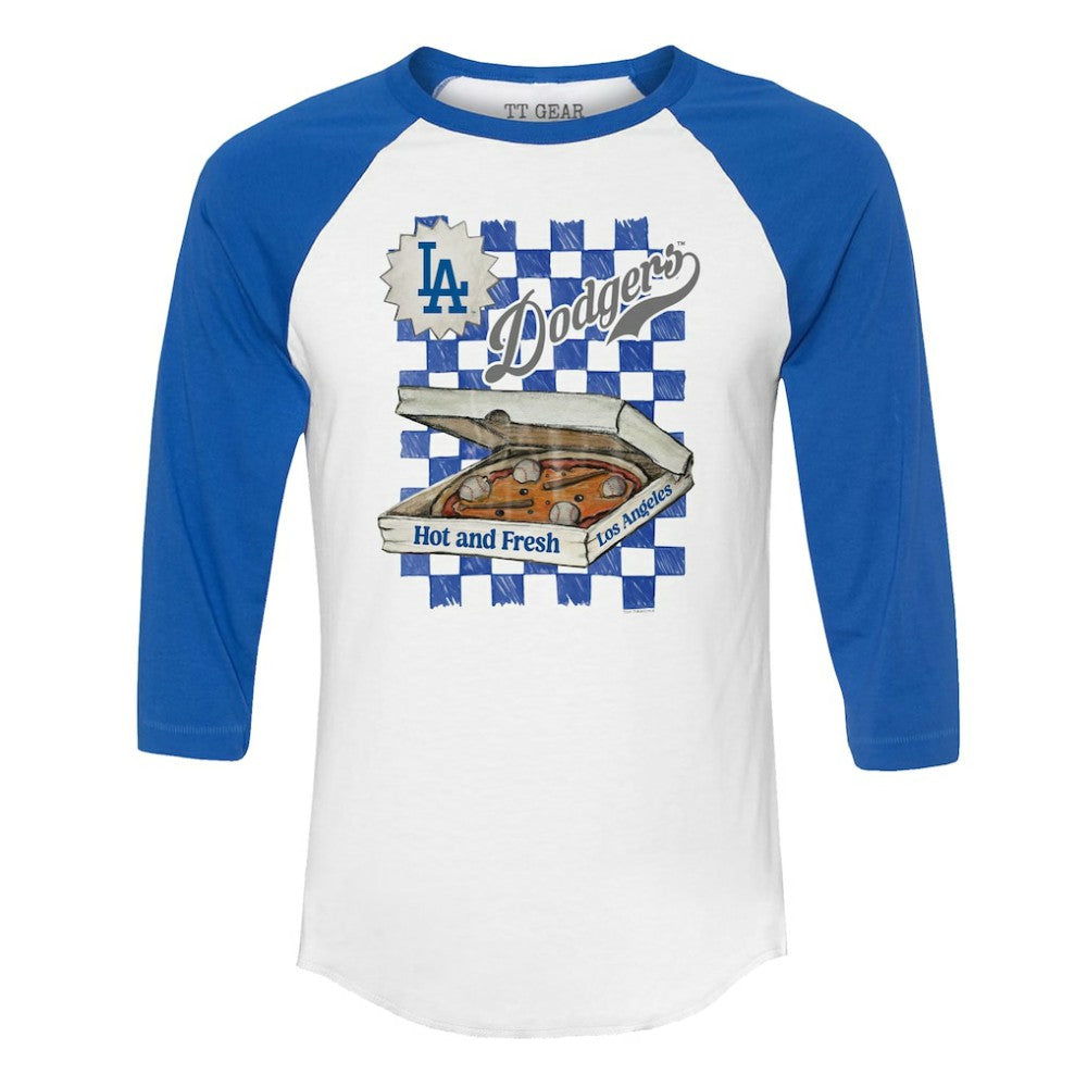 Los Angeles Dodgers Tiny Turnip Women's Pizza 3/4-Sleeve Raglan Baseball T-Shirt - White/Royal - MLB Sale