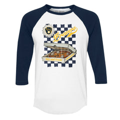 Milwaukee Brewers Tiny Turnip Women's Pizza 3/4-Sleeve Raglan Baseball T-Shirt - White/Navy - MLB Lifestyle