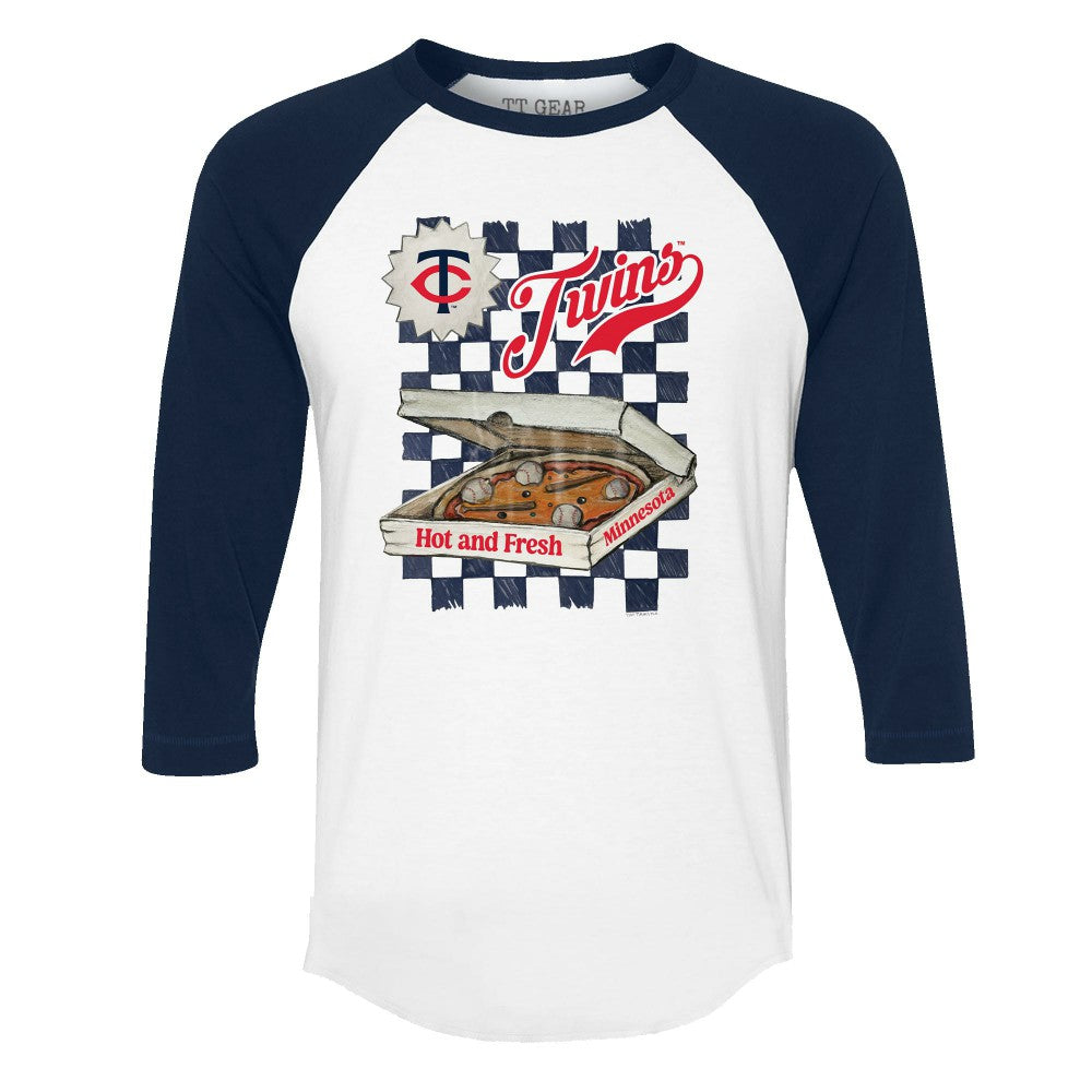 Minnesota Twins Tiny Turnip Women's Pizza 3/4-Sleeve Raglan Baseball T-Shirt - White/Navy - MLB Online