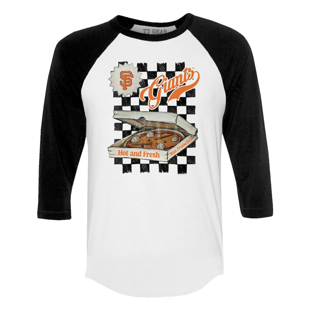San Francisco Giants Tiny Turnip Women's Pizza 3/4-Sleeve Raglan Baseball T-Shirt - White/Black - MLB Lifestyle
