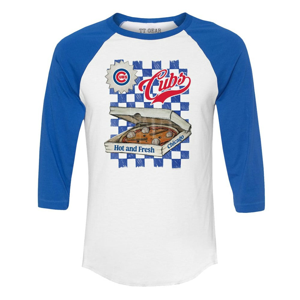 Chicago Cubs Tiny Turnip Women's Pizza 3/4-Sleeve Raglan Baseball T-Shirt - White/Royal - MLB Online