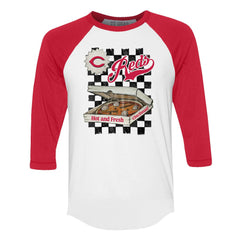 Cincinnati Reds Tiny Turnip Women's Pizza 3/4-Sleeve Raglan Baseball T-Shirt - White/Red - MLB Online