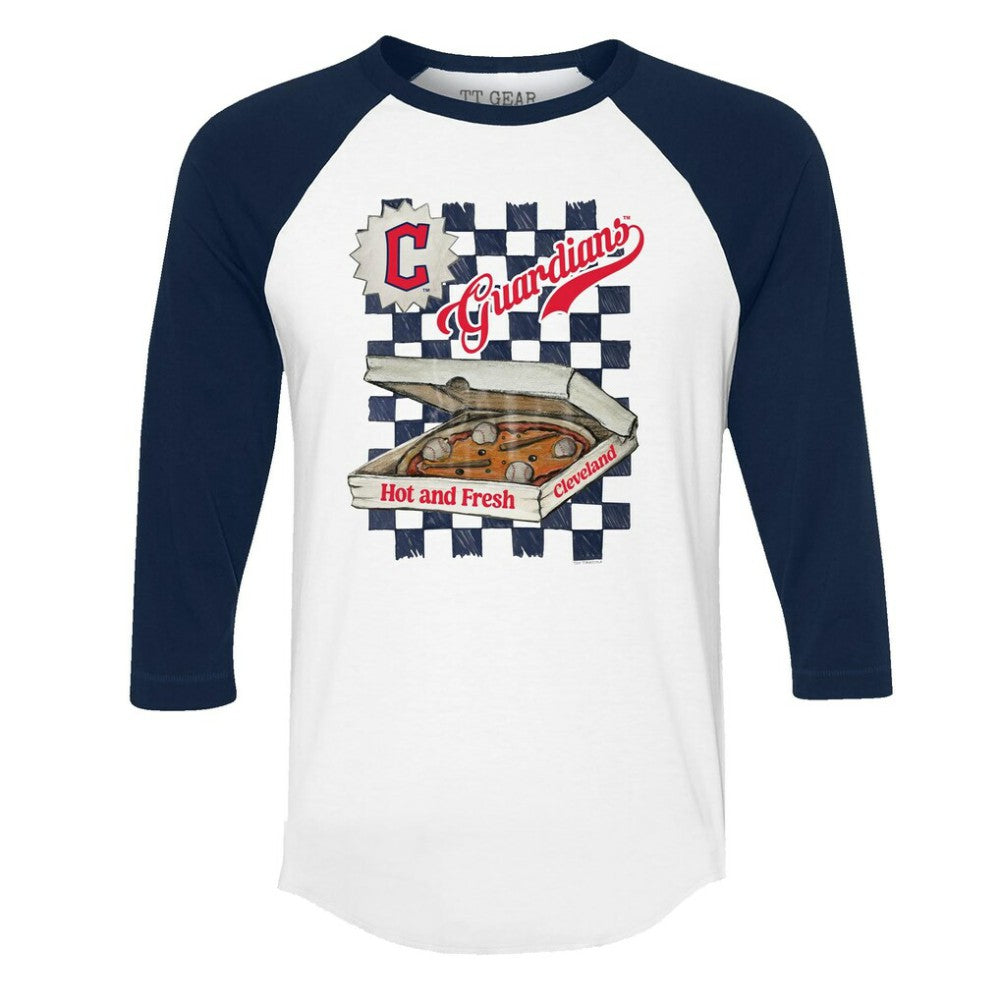 Cleveland Guardians Tiny Turnip Women's Pizza 3/4-Sleeve Raglan Baseball T-Shirt - White/Navy - MLB Online