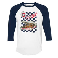 Cleveland Guardians Tiny Turnip Women's Pizza 3/4-Sleeve Raglan Baseball T-Shirt - White/Navy - MLB Online