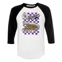 Colorado Rockies Tiny Turnip Women's Pizza 3/4-Sleeve Raglan Baseball T-Shirt - White/Black - MLB Lifestyle