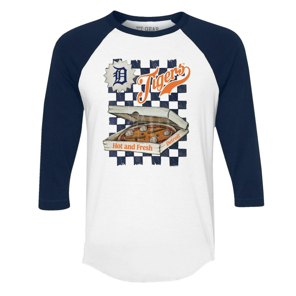 Detroit Tigers Tiny Turnip Women's Pizza 3/4-Sleeve Raglan Baseball T-Shirt - White/Navy - MLB Discount
