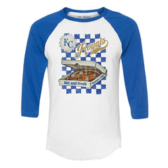Kansas City Royals Tiny Turnip Women's Pizza 3/4-Sleeve Raglan Baseball T-Shirt - White/Royal - MLB Lifestyle