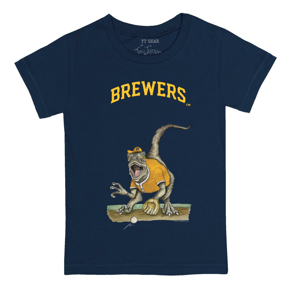 Milwaukee Brewers Tiny Turnip Youth Velociraptor T-Shirt - Navy - MLB Sale