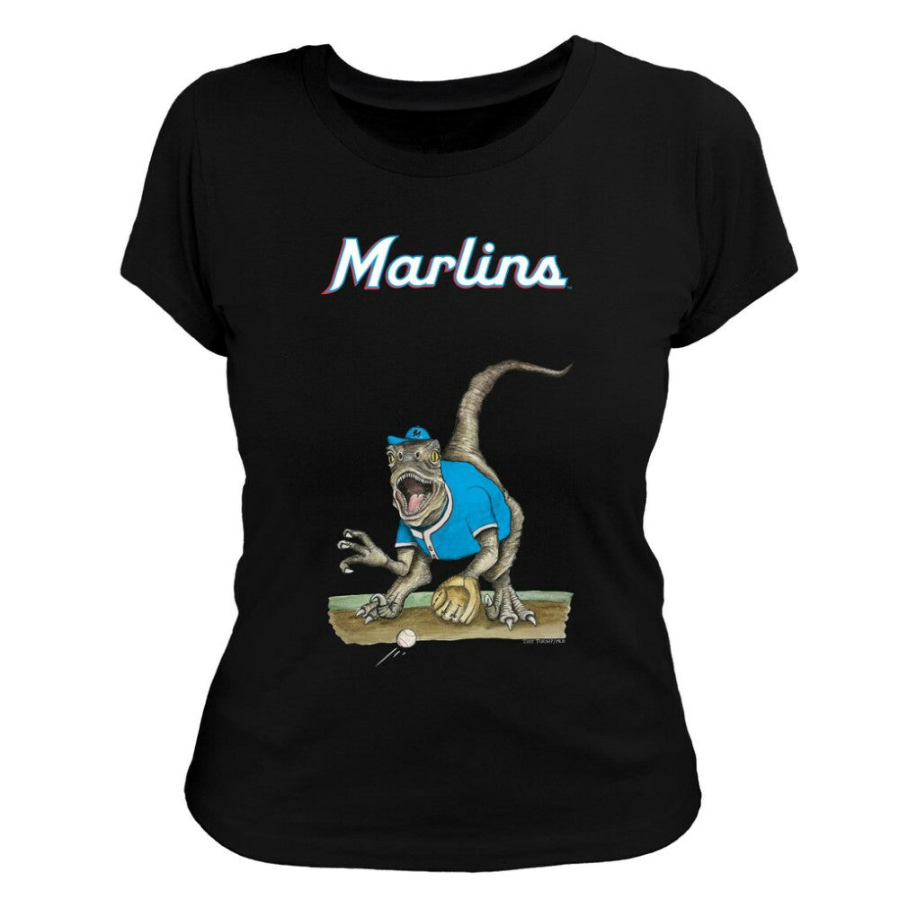 Miami Marlins Tiny Turnip Women's Velociraptor T-Shirt - Black - MLB Lifestyle
