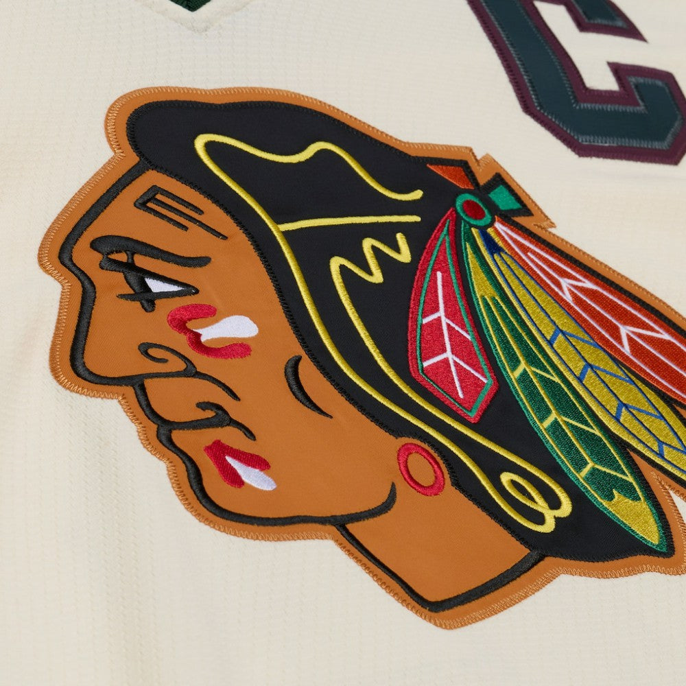 Chicago Blackhawks Mitchell & Ness x Just Don Jersey Hoodie - Cream - NHL 203159315