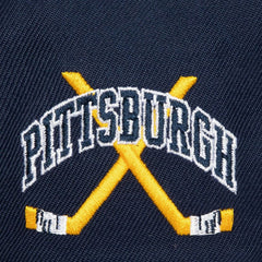 Pittsburgh Penguins Mitchell & Ness x Just Don Wave Script Pro Strapback Hat - Navy/Gold - NHL 203159320