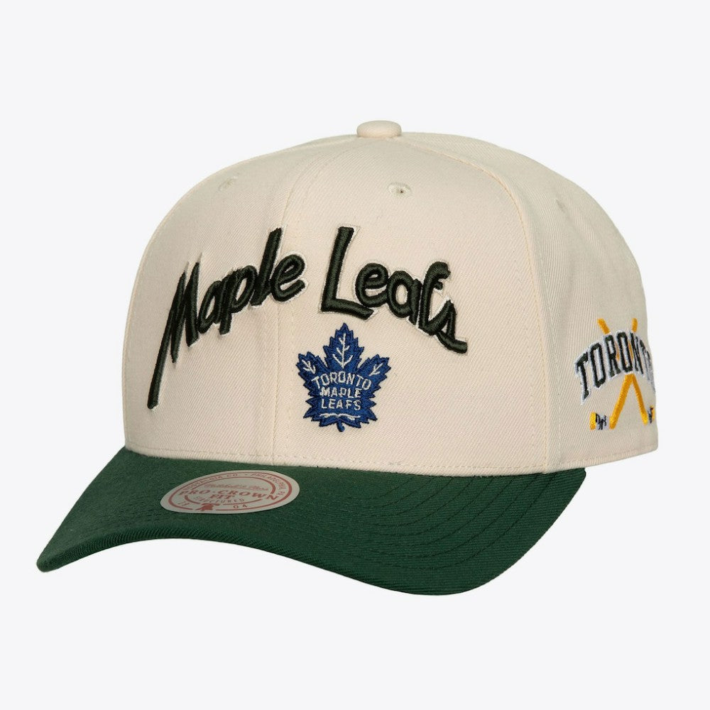 Toronto Maple Leafs Mitchell & Ness x Just Don Wave Script Pro Strapback Hat - Cream/Green - NHL 203159324