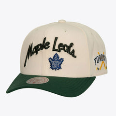Toronto Maple Leafs Mitchell & Ness x Just Don Wave Script Pro Strapback Hat - Cream/Green - NHL 203159324