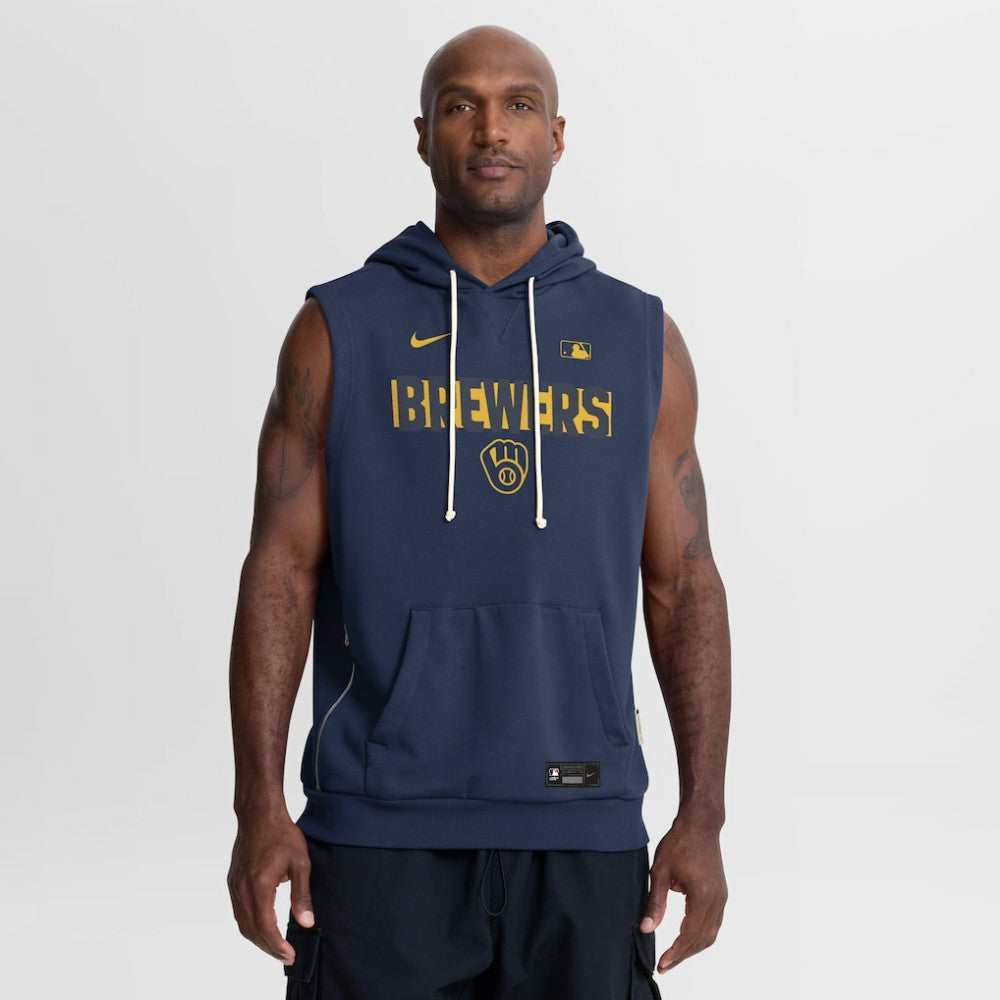 Milwaukee Brewers Nike Authentic Collection Standard Issue Dri-FIT Sleeveless Hoodie - Navy - Nike Lifestyle
