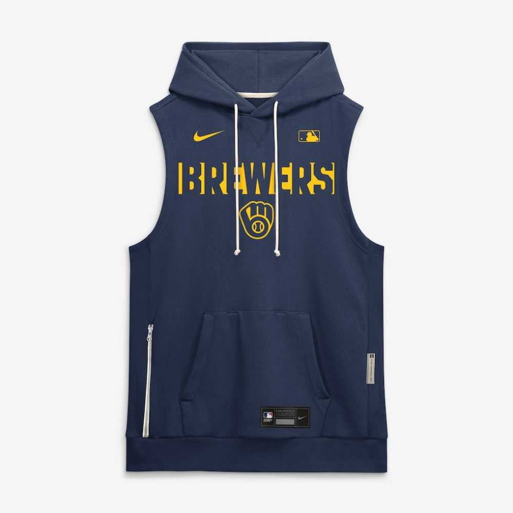 Milwaukee Brewers Nike Authentic Collection Standard Issue Dri-FIT Sleeveless Hoodie - Navy - Nike Lifestyle