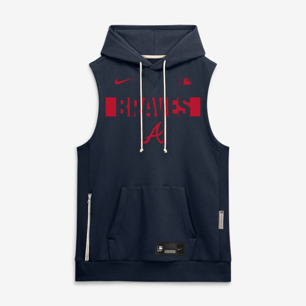 Atlanta Braves Nike Authentic Collection Standard Issue Dri-FIT Sleeveless Hoodie - Navy - Nike Discount