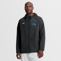 Miami Marlins Nike Authentic Collection Raglan Therma-FIT Full-Zip Hooded Jacket - Black - Nike Discount