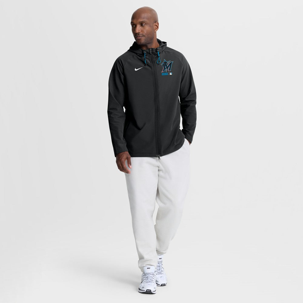 Miami Marlins Nike Authentic Collection Raglan Therma-FIT Full-Zip Hooded Jacket - Black - Nike Discount