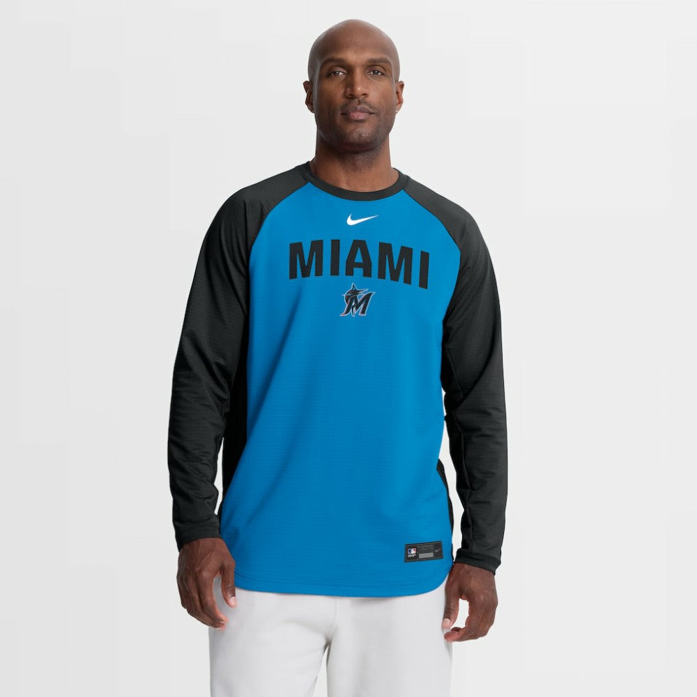 Miami Marlins Nike Authentic Collection Raglan Dri-FIT Sweatshirt - Blue - Nike Sale