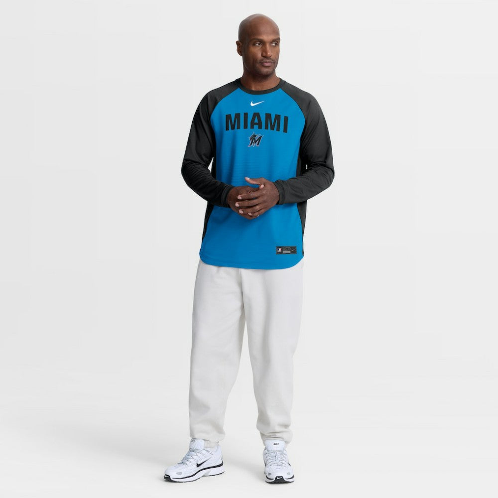 Miami Marlins Nike Authentic Collection Raglan Dri-FIT Sweatshirt - Blue - Nike Sale