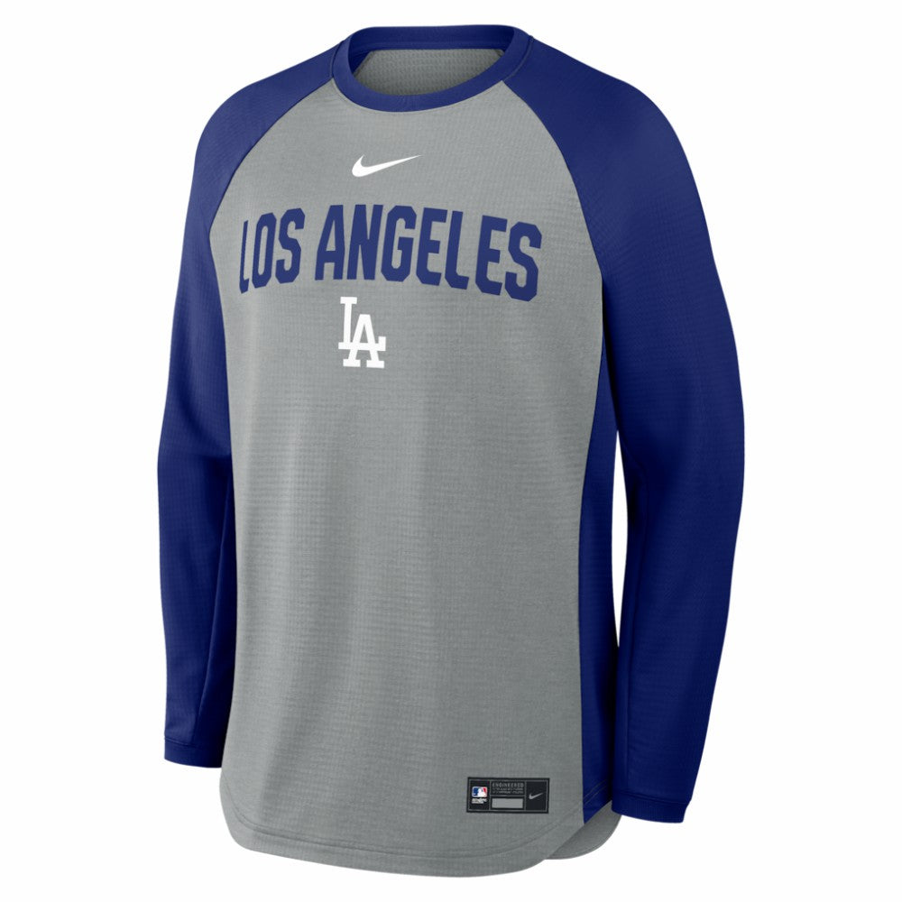 Los Angeles Dodgers Nike Authentic Collection Raglan Dri-FIT Sweatshirt - Heather Charcoal - Nike Sale