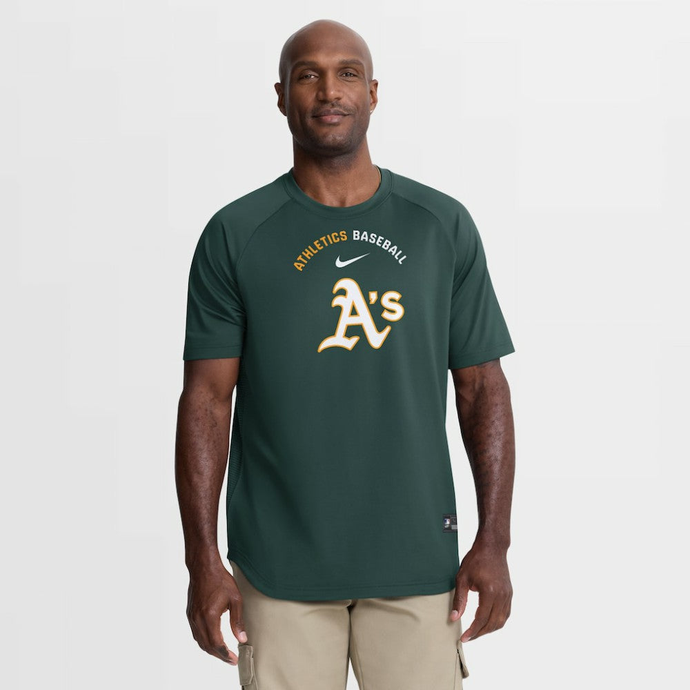 Athletics Nike Authentic Collection Batting Practice Pre-Game Raglan Dri-FIT Top - Green - Nike Lifestyle