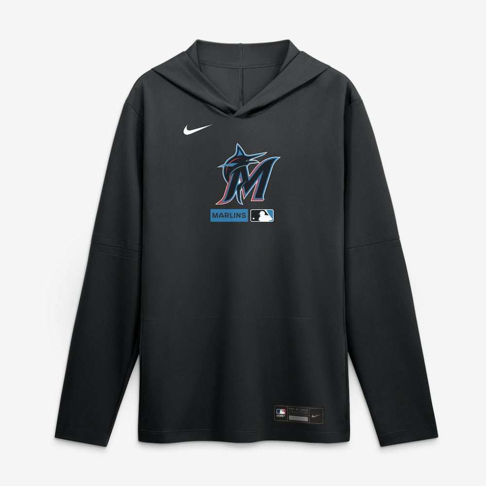 Miami Marlins Nike Authentic Collection Dri-FIT Long Sleeve Hooded T-Shirt - Black - Nike on Sale