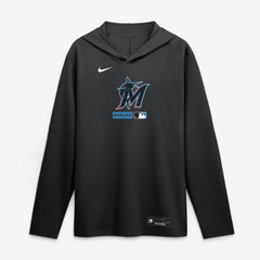 Miami Marlins Nike Authentic Collection Dri-FIT Long Sleeve Hooded T-Shirt - Black - Nike on Sale