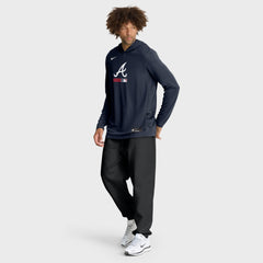 Atlanta Braves Nike Authentic Collection Dri-FIT Long Sleeve Hooded T-Shirt - Navy - Nike Discount