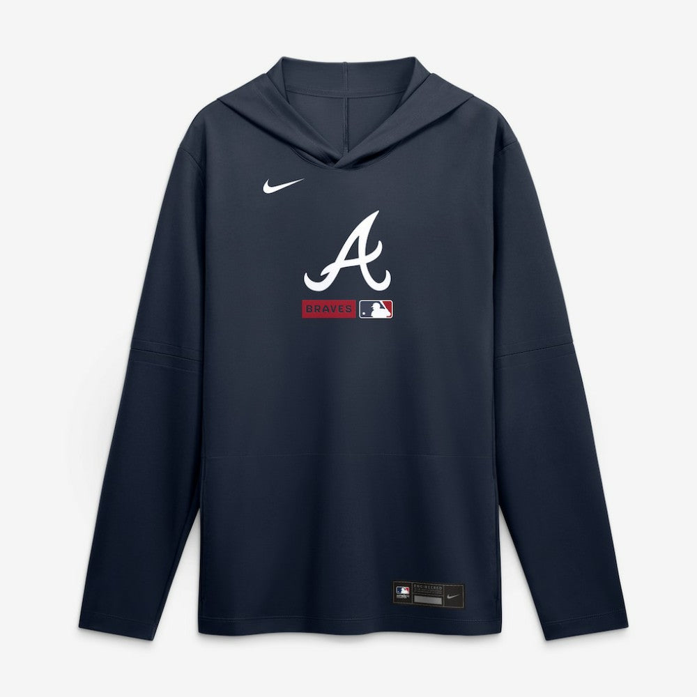 Atlanta Braves Nike Authentic Collection Dri-FIT Long Sleeve Hooded T-Shirt - Navy - Nike Discount
